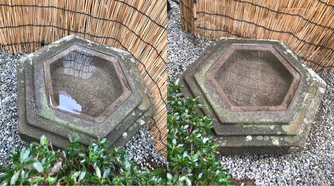 【天然自然石・見立て水鉢・蹲・向鉢】庭石オブジェ置物ガーデニングバードバス造園