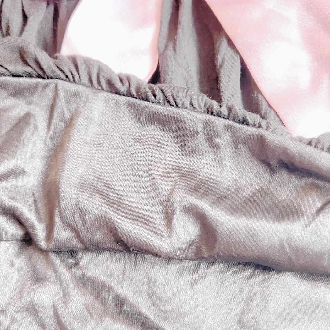 TRALALA・LIZLISA系 リボン付きフリルタンクトップ（黒×ピンク）