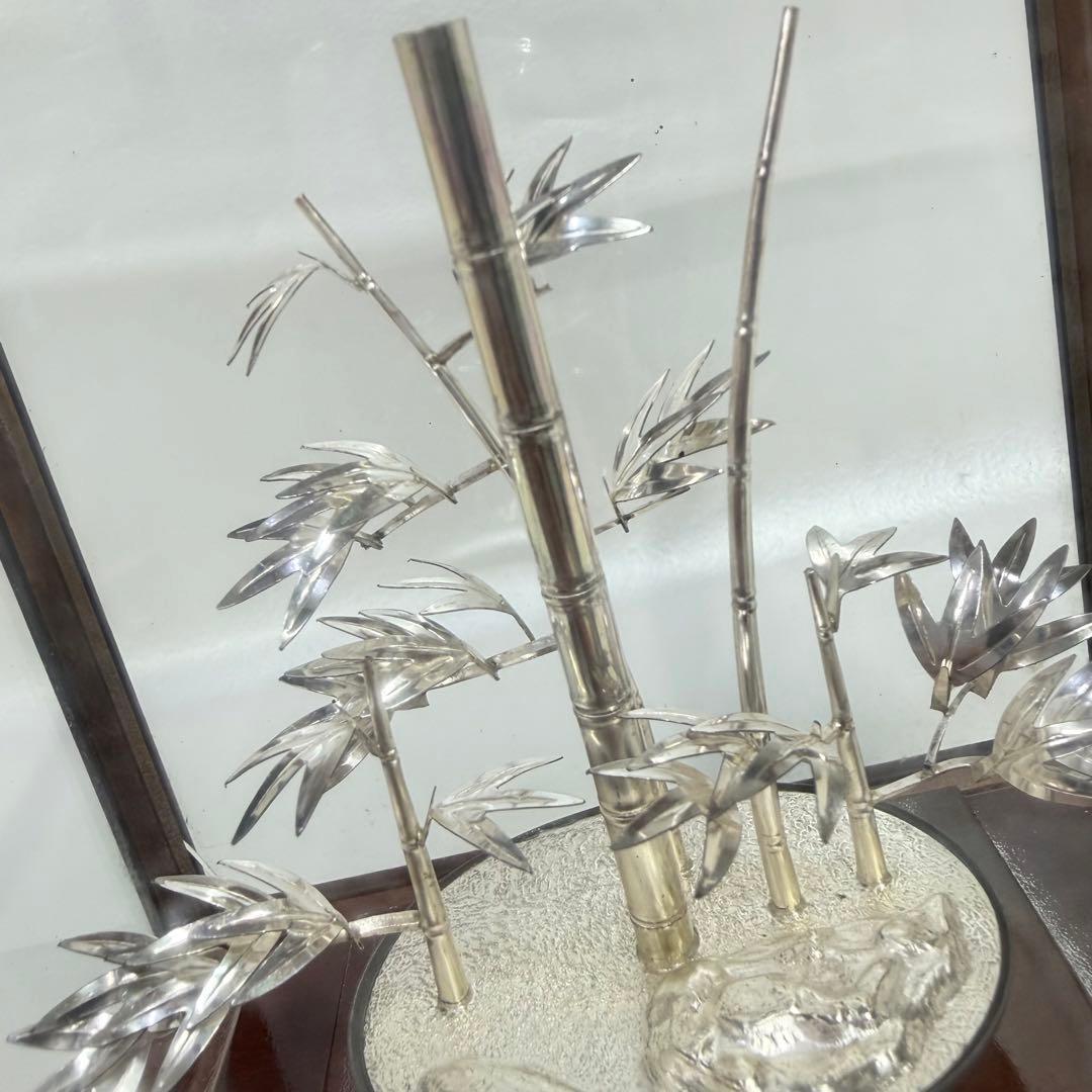光則作銀製竹　洋銀製純銀仕上げ 竹の置物 開運 純銀製　竹　光則作