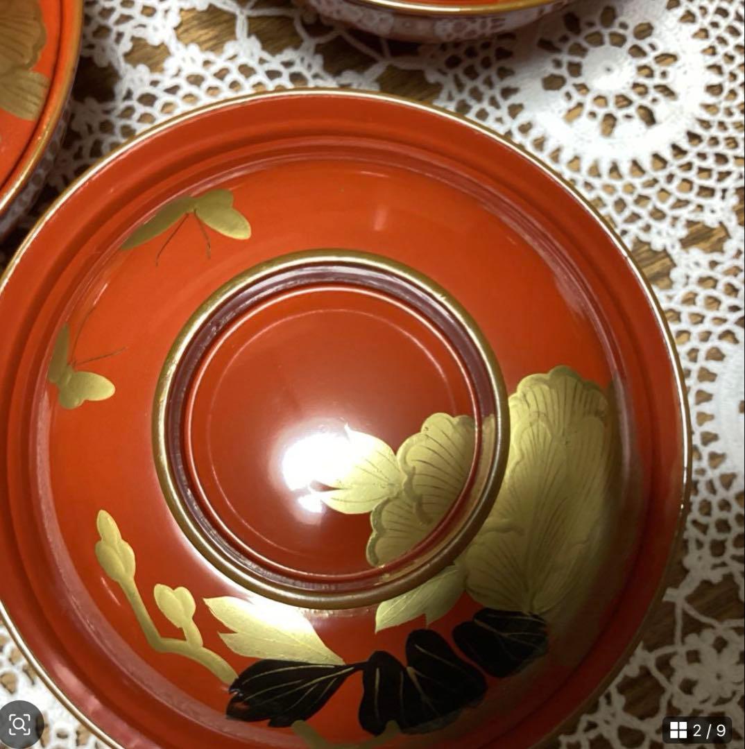 k2f20 朱　牡丹　吸物椀10客