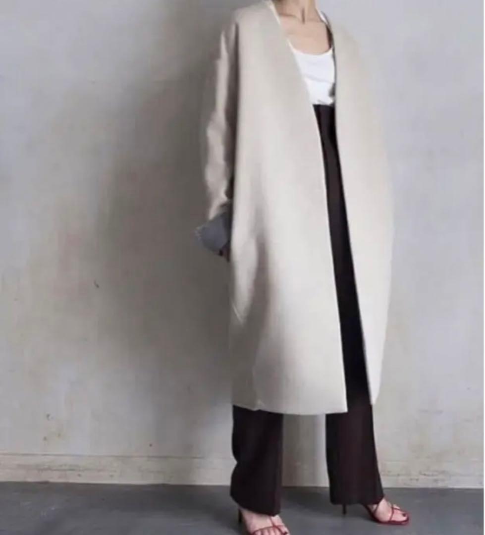 ENFOLD エンフォルド / ウールリバーノーカラーコート　バイカラー 38