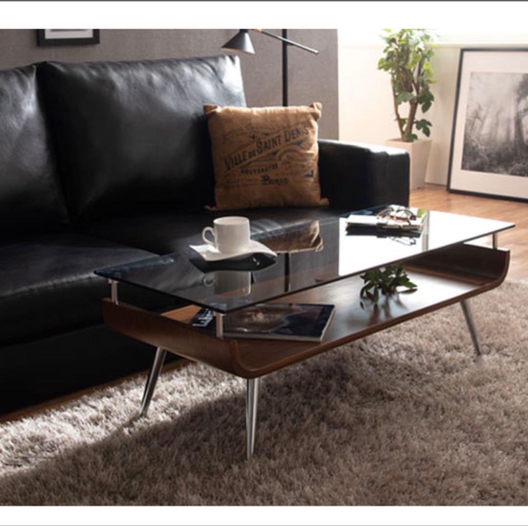 収納付きガラステーブル（ローテーブル）