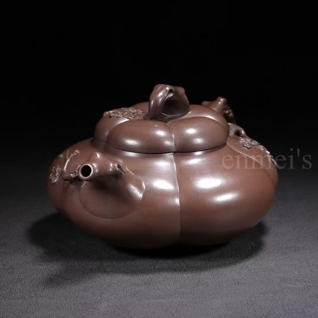 中国古美術・原鉱紫泥合梅紫砂壺・底款：馮桂林・紫砂壺・急須・茶壺・茶道具・置物