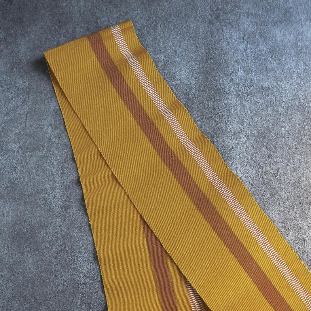 【特別最終SALE 】本場黄八丈 正絹 半幅帯♪ 草木染め 縞 黄金色 茶色 縞