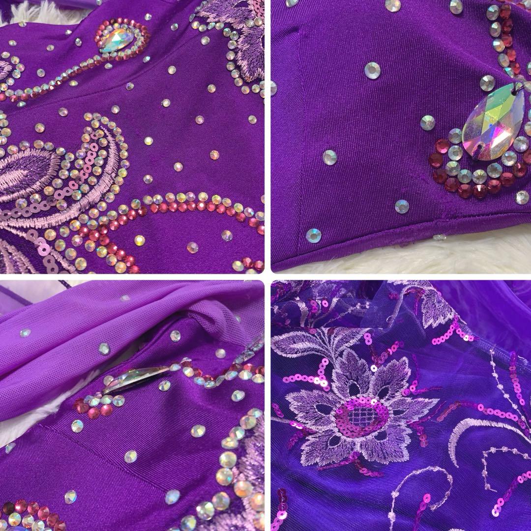 競技ダンス/ドレス【パープル/刺繍/ビジュー】社交ダンス 衣装 スタンダード