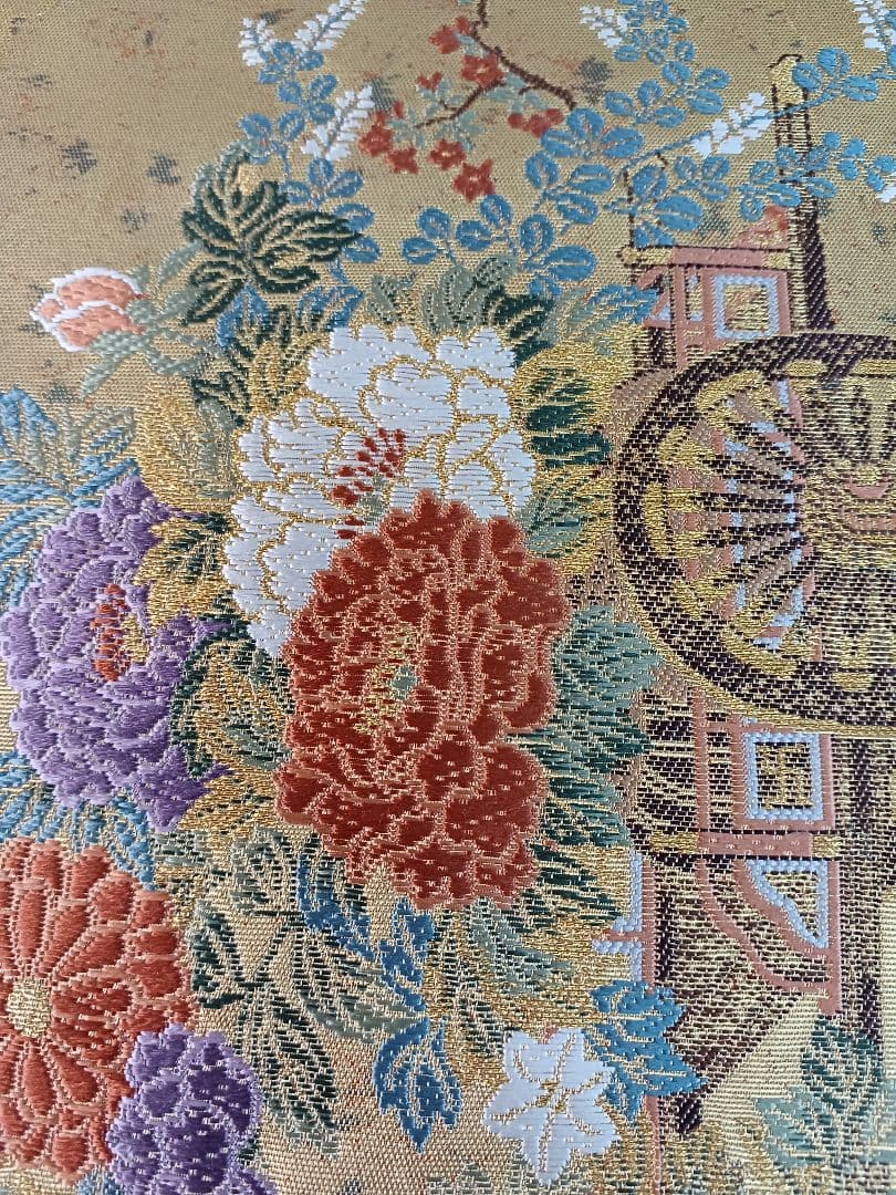 ［お太鼓柄］袋帯　新品未使用品　本金箔　宮中花車文　450cm O-015