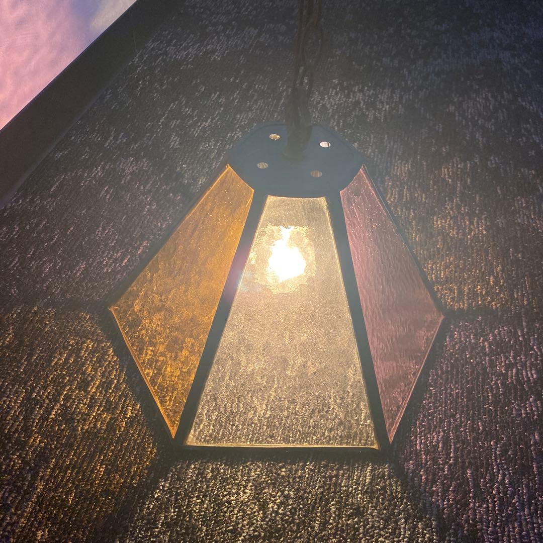 昭和レトロ　ステンドグラス　ペンダントライト　色ガラス　レトロ　ヴィンテージ