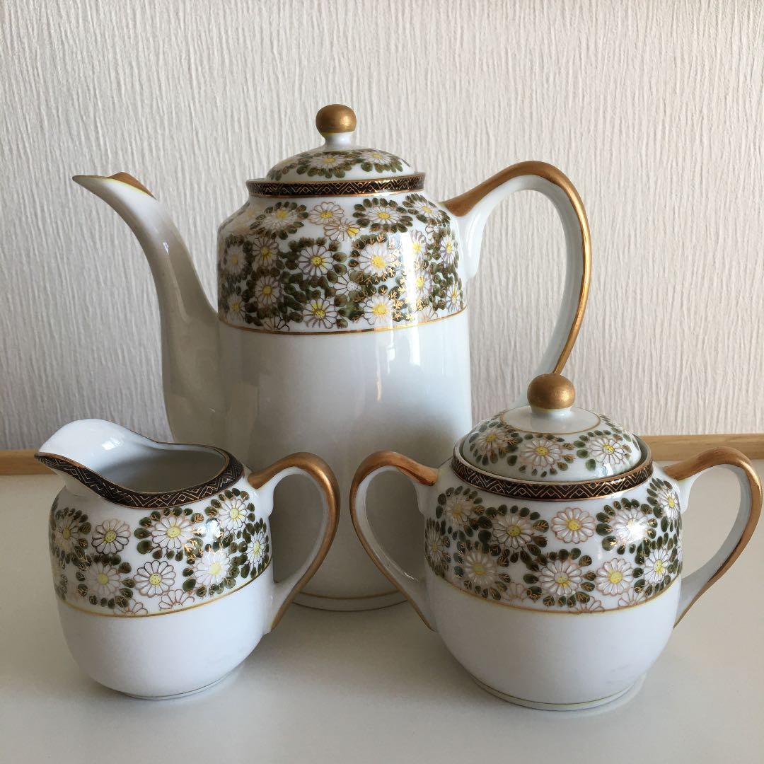 アンティーク　芸者透かし絵入り　ティーカップセット　エッグシェル