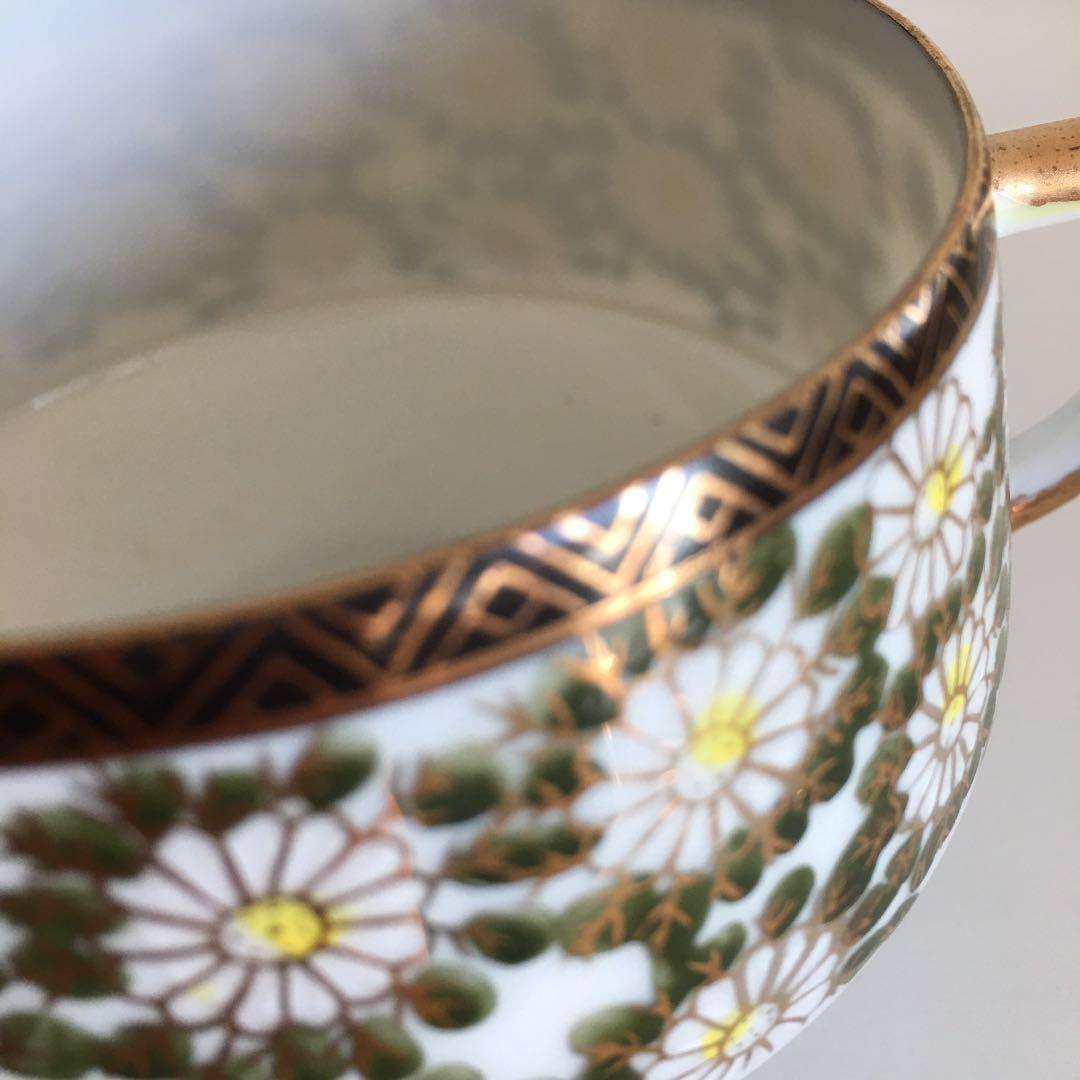 アンティーク　芸者透かし絵入り　ティーカップセット　エッグシェル