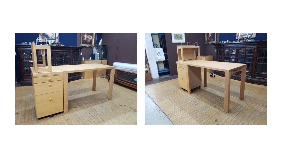 I48　美品　カリモク　無垢材使用　配置自由　学習机３点セット