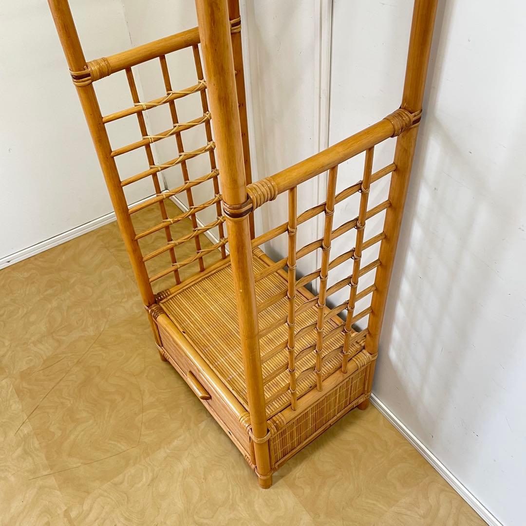 籐ラタン アーチ型 ハンガーラック コートハンガー 引き出し ビンテージ