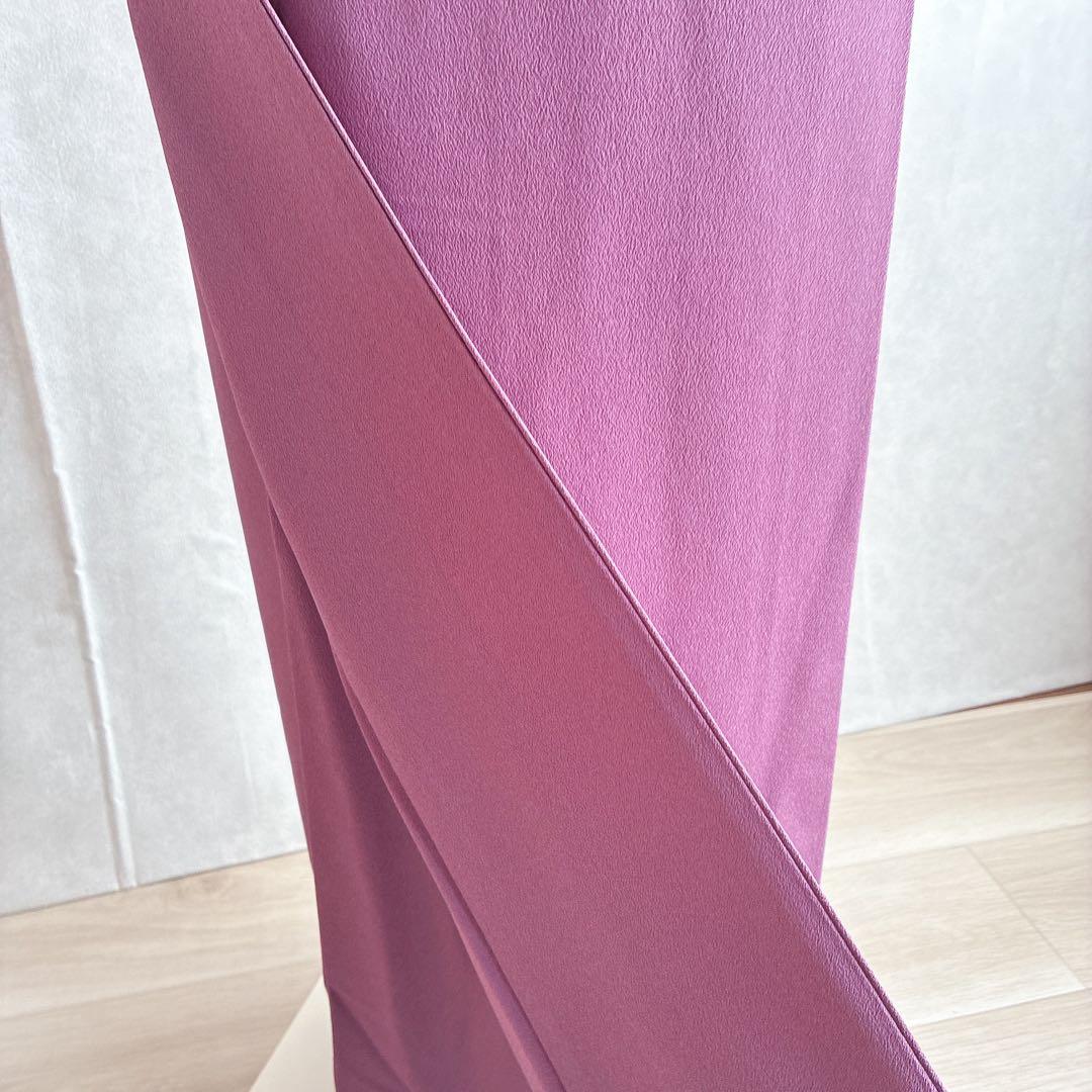 色無地　フルセット　着物　正絹　一つ紋　辻ヶ花の帯　赤紫　N5