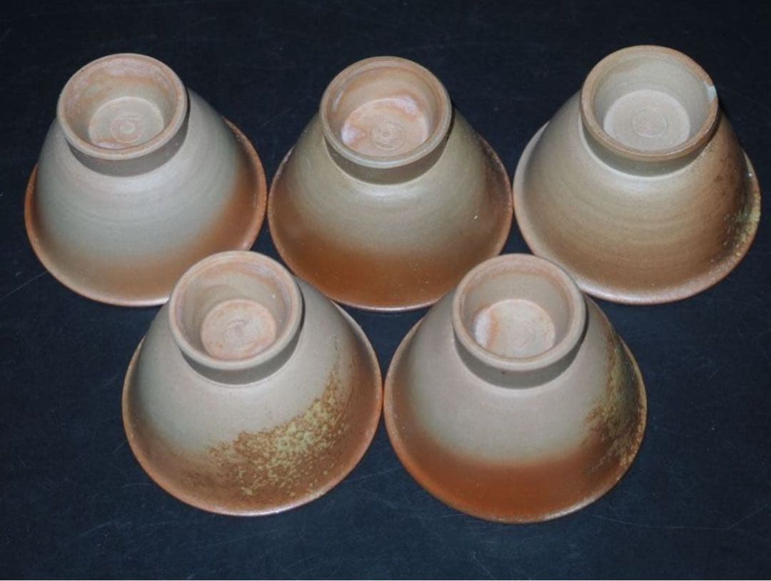 送料無料　陶峰造　備前焼煎茶碗5客　未使用　茶道具 検/楽山紫砂九谷備前萩焼常滑