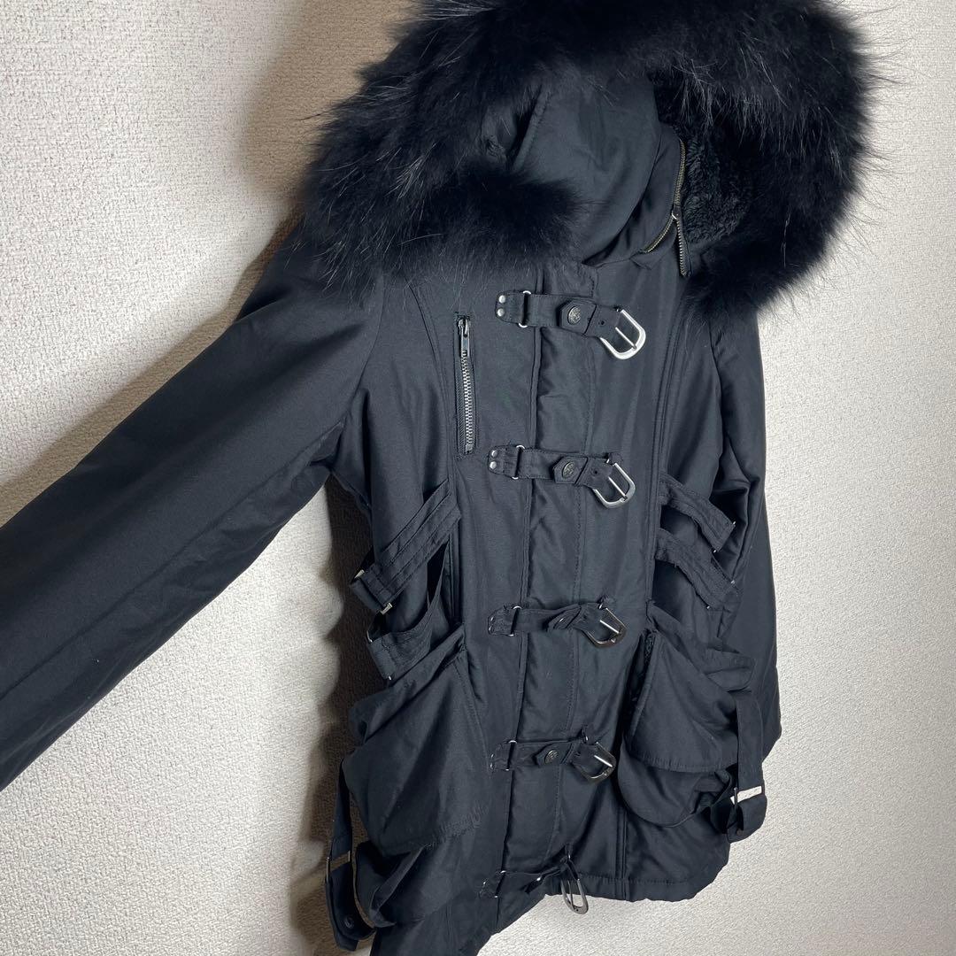 Y2K ダークコア ラクーンファー “甘×毒” ブラックゴシックコート ミサミサ