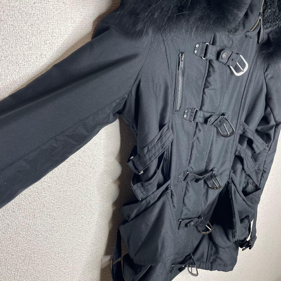 Y2K ダークコア ラクーンファー “甘×毒” ブラックゴシックコート ミサミサ