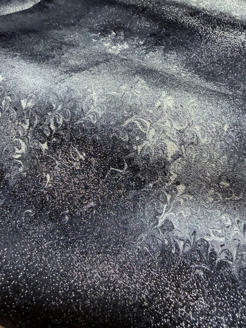 高級 袋帯 正絹 六通柄 墨流し 落款入り ブルー ブラック フォーマル 訪問着