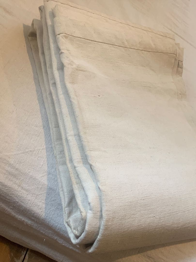 希少超大判 赤刺繍 フランスアンティーク未漂白リネン 二枚はぎ3.4x2.4m