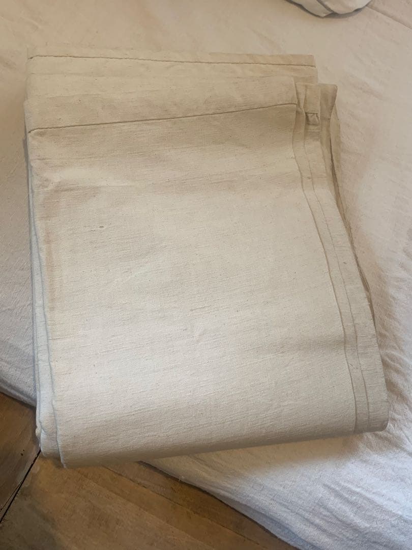 希少超大判 赤刺繍 フランスアンティーク未漂白リネン 二枚はぎ3.4x2.4m