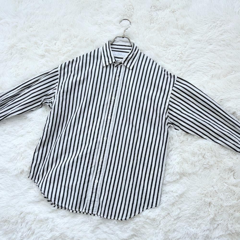 25SS　フレームワーク　コットンストライプレギュラーカラーシャツ　ホワイト