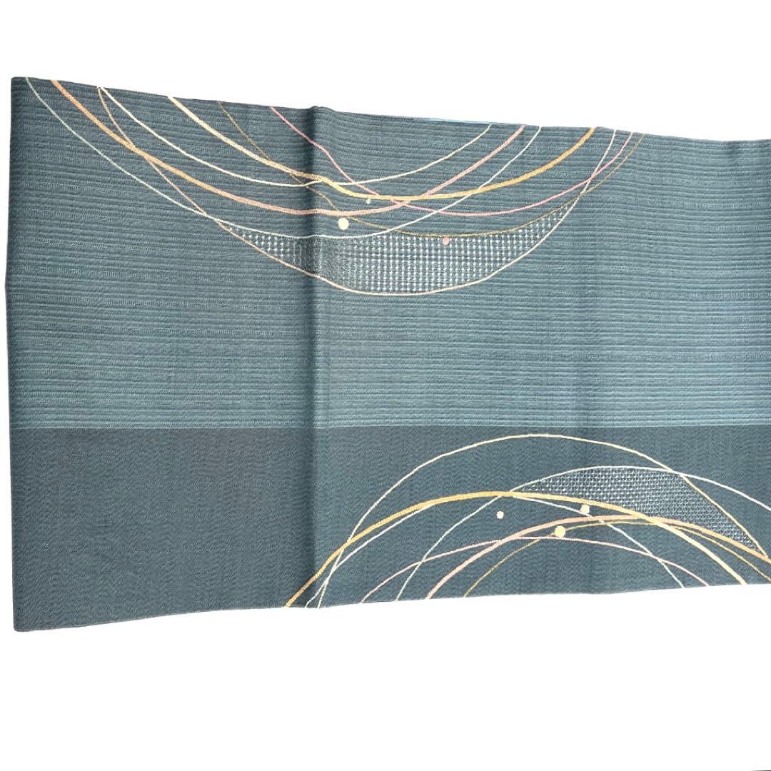 袋帯　スワトウ刺繍　相良刺繍　流線　縦縞　ドット　着物　102b d