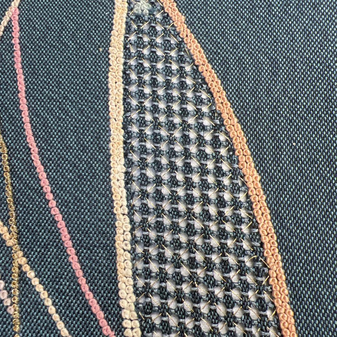 袋帯　スワトウ刺繍　相良刺繍　流線　縦縞　ドット　着物　102b d