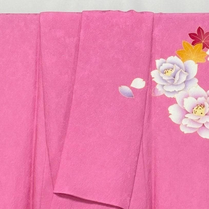 ゆりのはな　本振袖　京友禅ボカシ染め　花柄　ピンク/赤紫色系　正絹　J205