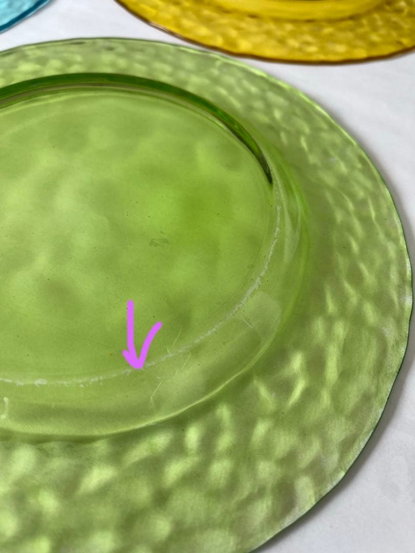 イタリア　IVV ガラスプレート　20cm ３枚　３色　ビンテージ　青　黄　緑