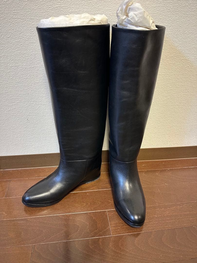 ALPHA CUBICアルファキュービック 本革 インヒール ワイドロングブーツ