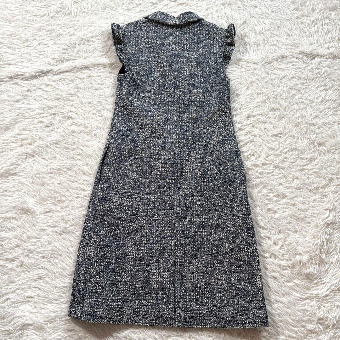 ルネ　ツイード　フリル　ワンピース　ドレス　ビジュー　パール　ブルー系　近年もの