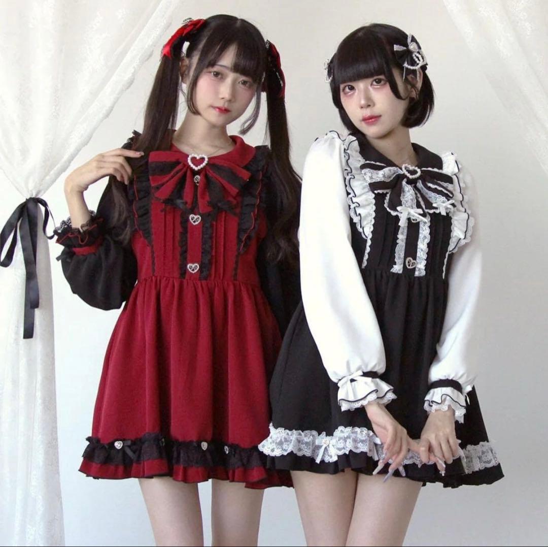 夢展望 バラレースパールリボンハートビジューワンピース　ブラック４Lサイズ