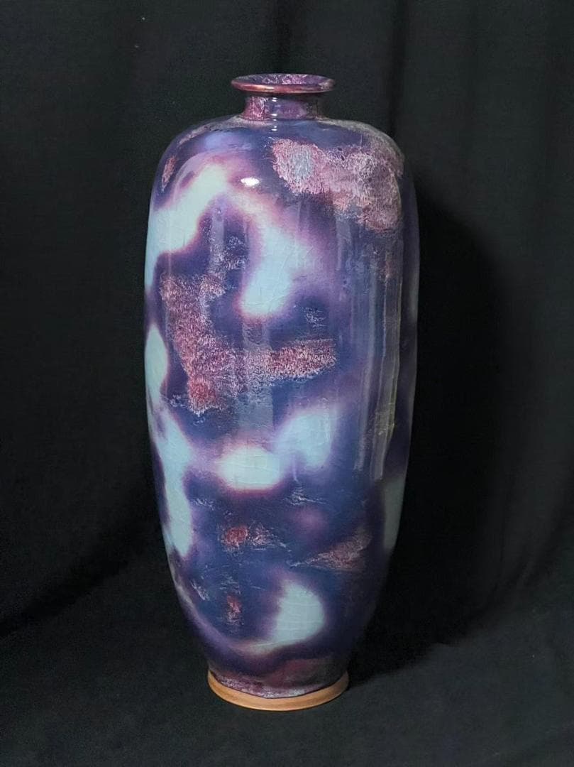 鈞窯　天青釉紫斑瓶　窯変釉　辰砂　花入　花瓶　茶道具 唐物(B-106)