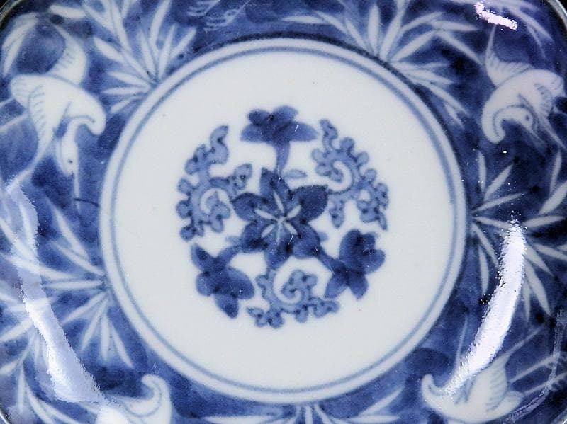 古伊万里　染付　白抜　葦に鷺の図　手塩皿　F401AS-DCj