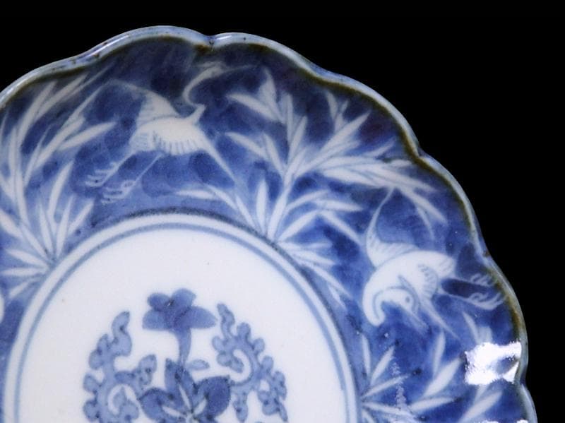 古伊万里　染付　白抜　葦に鷺の図　手塩皿　F401AS-DCj