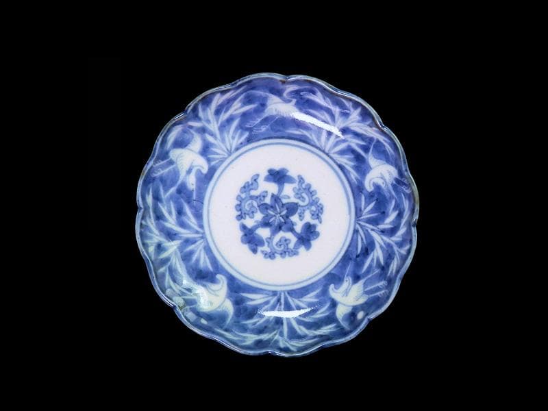 古伊万里　染付　白抜　葦に鷺の図　手塩皿　F401AS-DCj