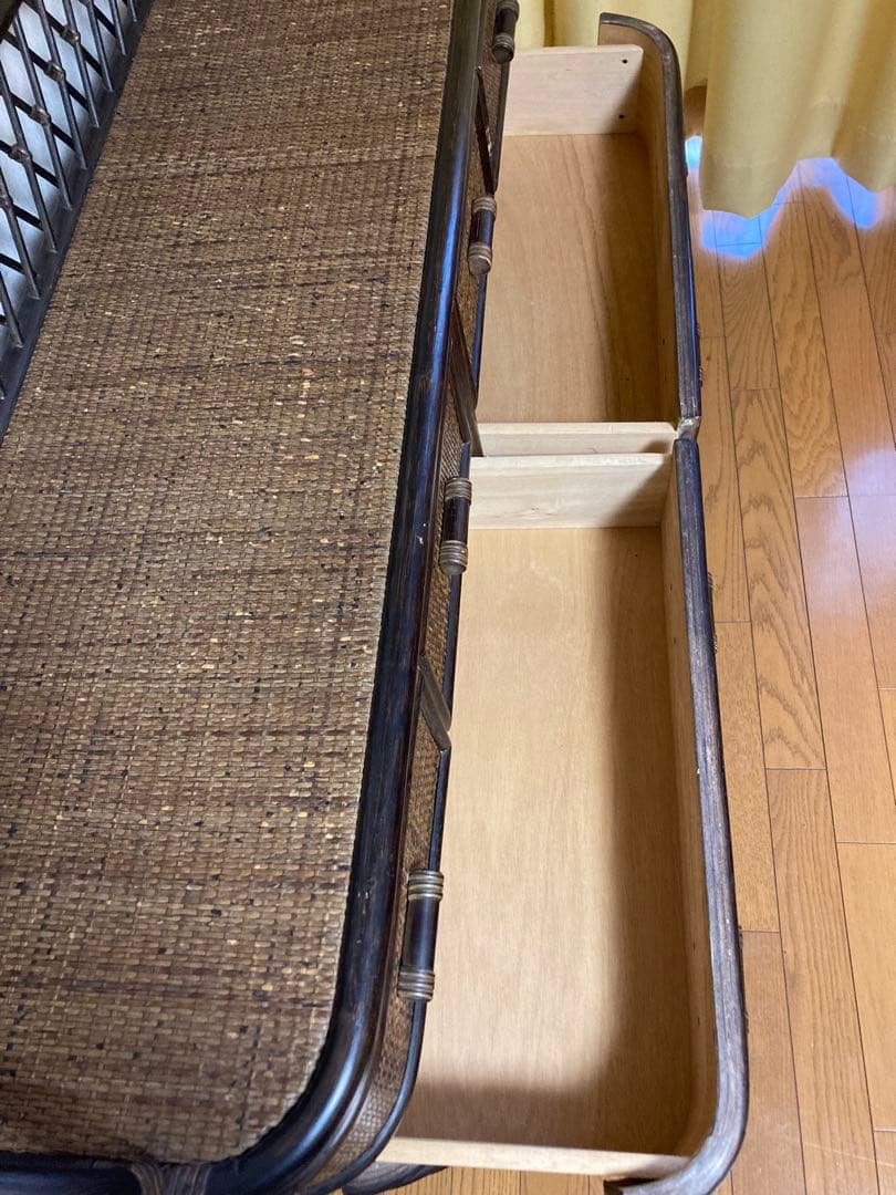 ラタン★籐★ワイドシェルフ　チェスト　アンティーク　ビンテージ