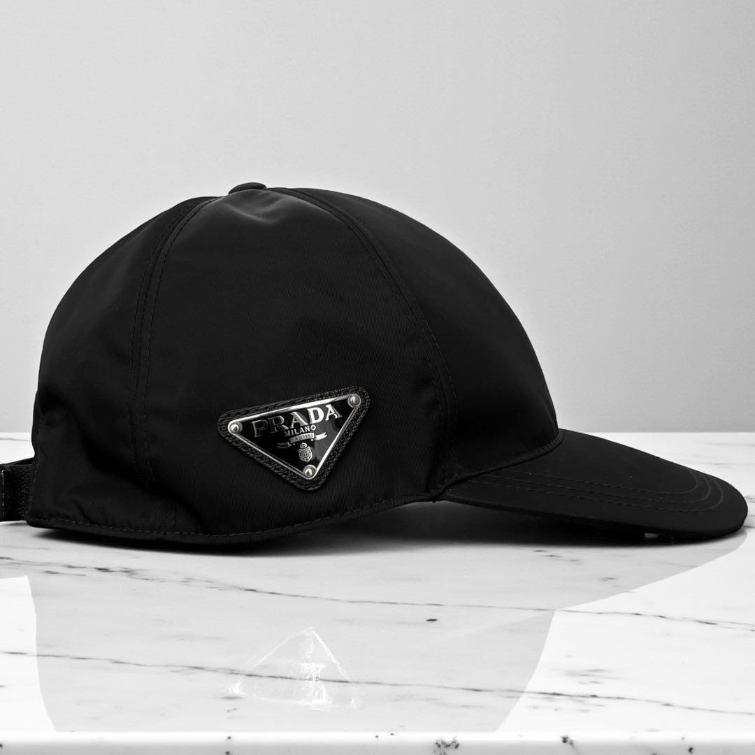 現行モデル 美品 プラダ ナイロン キャップ ブラック ロゴ XL PRADA