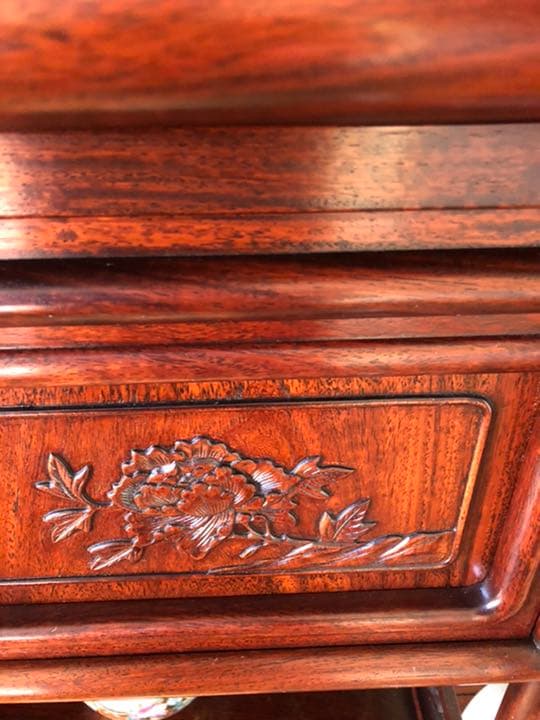 中国小叶紫檀家具 紫檀茶箪笥 透かし彫り飾り棚 年代品