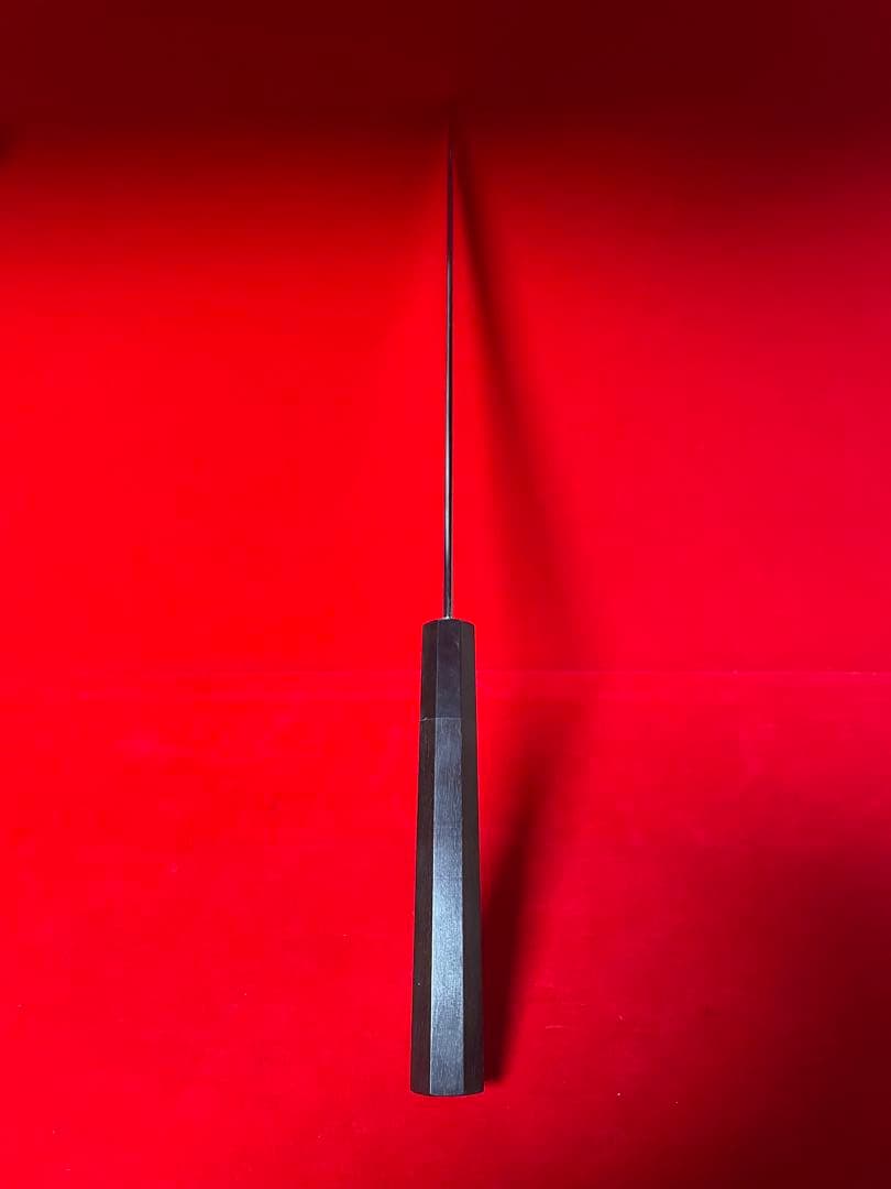 01534 包丁　牛刀　ハ寸　水本焼　富士山残月波紋　白鋼　鏡面仕上げ　未使用