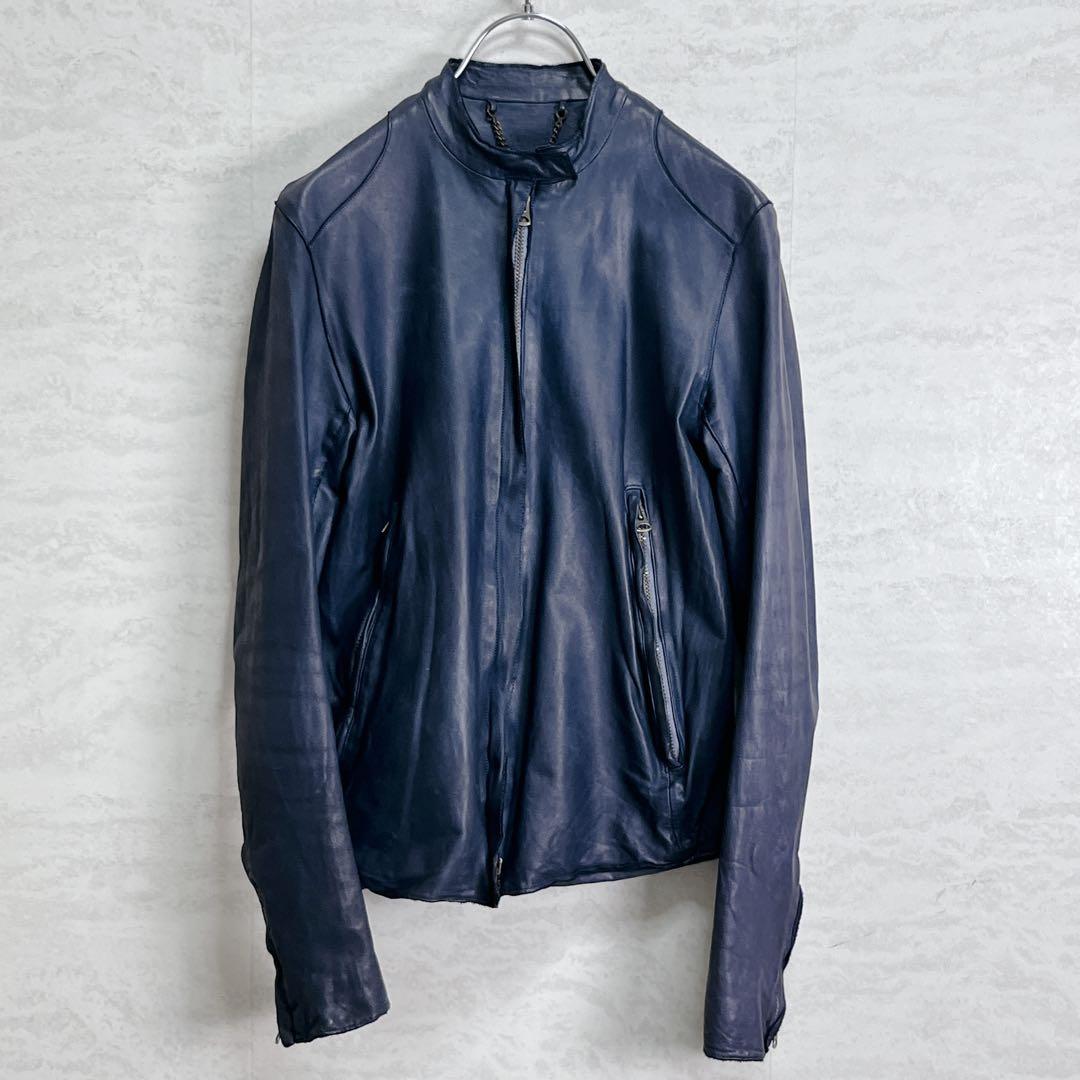 『sisii シシ』レザーライダースジャケット 牛革 洗濯可 ダブルジップ 紺青