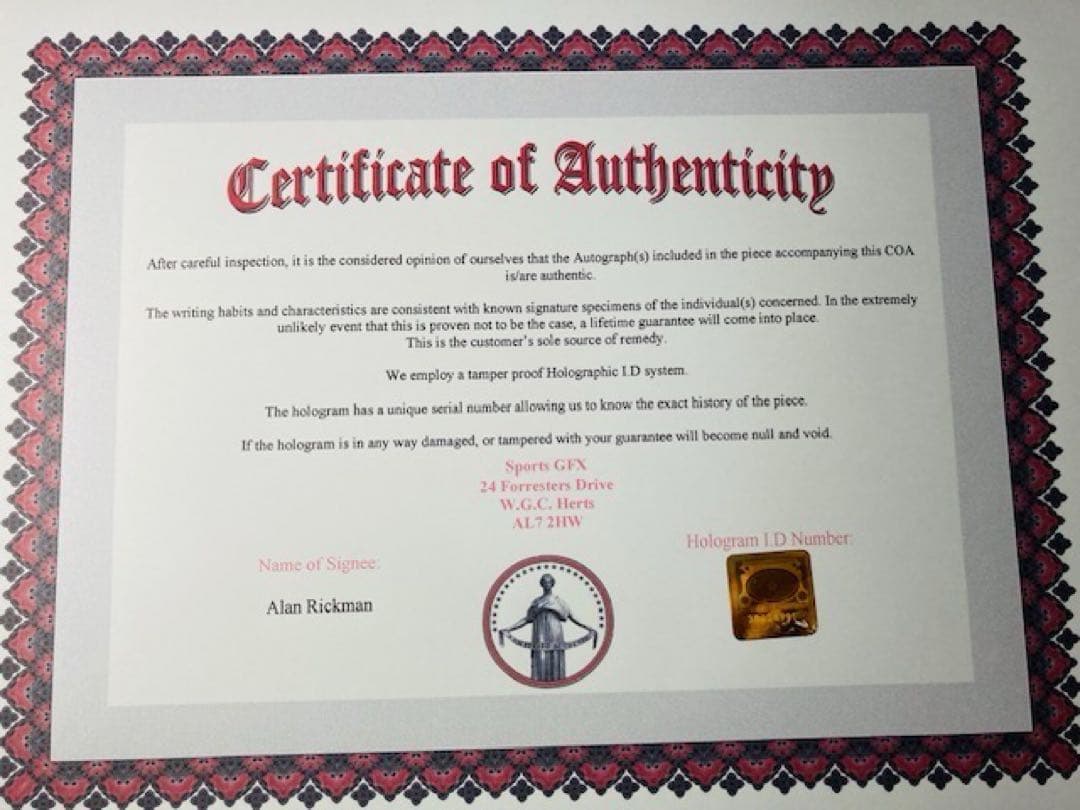 ハリー・ポッター　アラン・リックマン 直筆サイン入り写真 保証書付き　q6