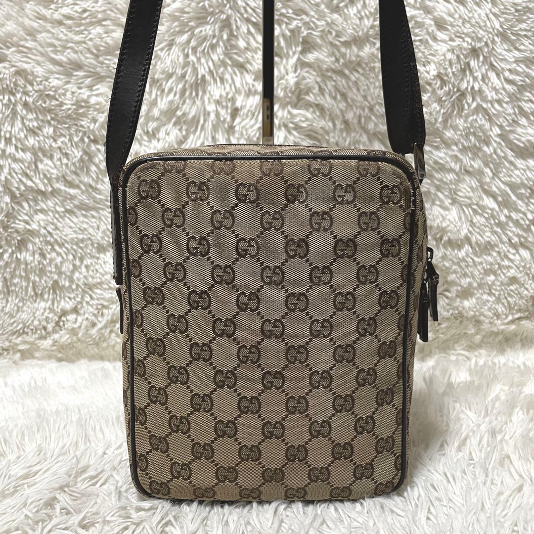 【良品】GUCCI グッチ　ショルダーバッグ　サコッシュ　キャンバス　ブラウン