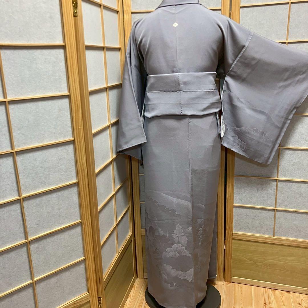 ［6817］訪問着 美品 銀閣寺 銀糸 反端付 一つ紋 花菱 正絹 着物 袷