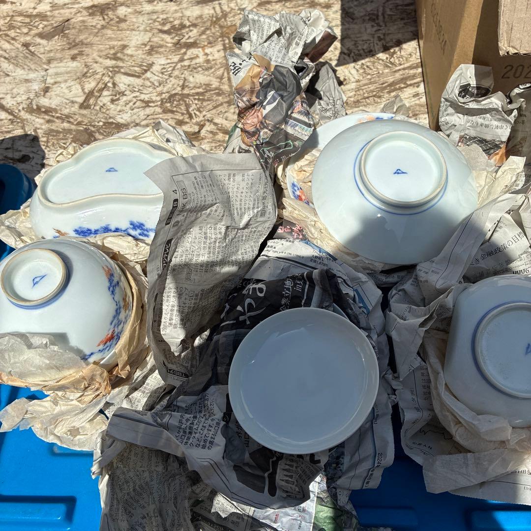 オールド深川青磁もみじ紅葉　皇室御用達　平皿小皿カップセット計54 富士流水裏印