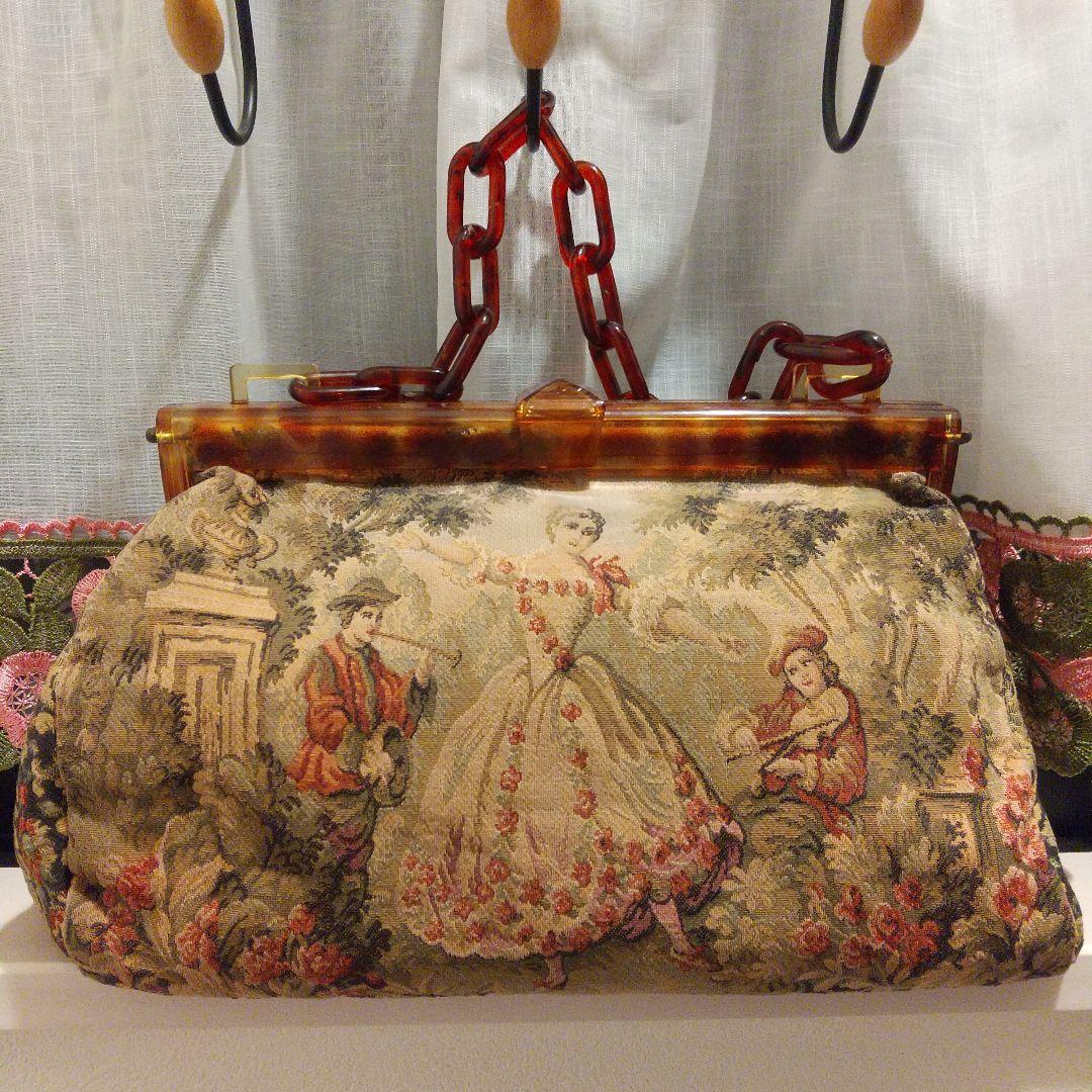 フランス製 プチポワン ゴブラン ハンドバッグ