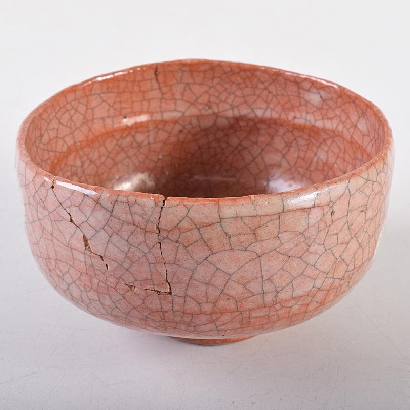 茶道具　楽吉左衛門　六代　左入作　赤楽茶碗　裏千家圓能斎極め箱　M　R8544