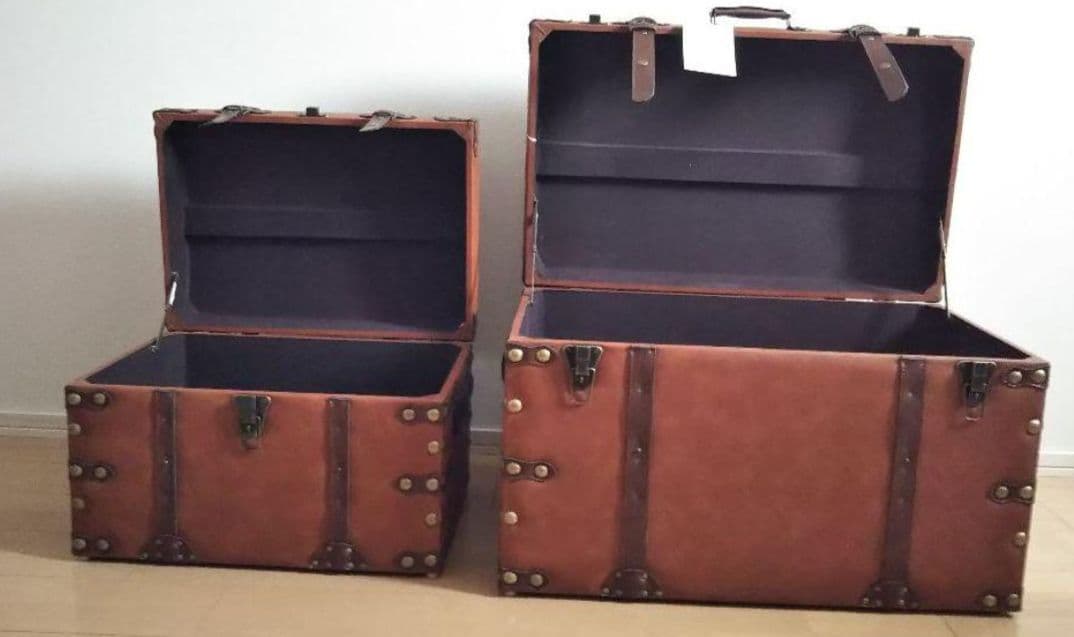 トランク収納スツール 収納ボックス　 レザー調 ブラウン　大・小セット