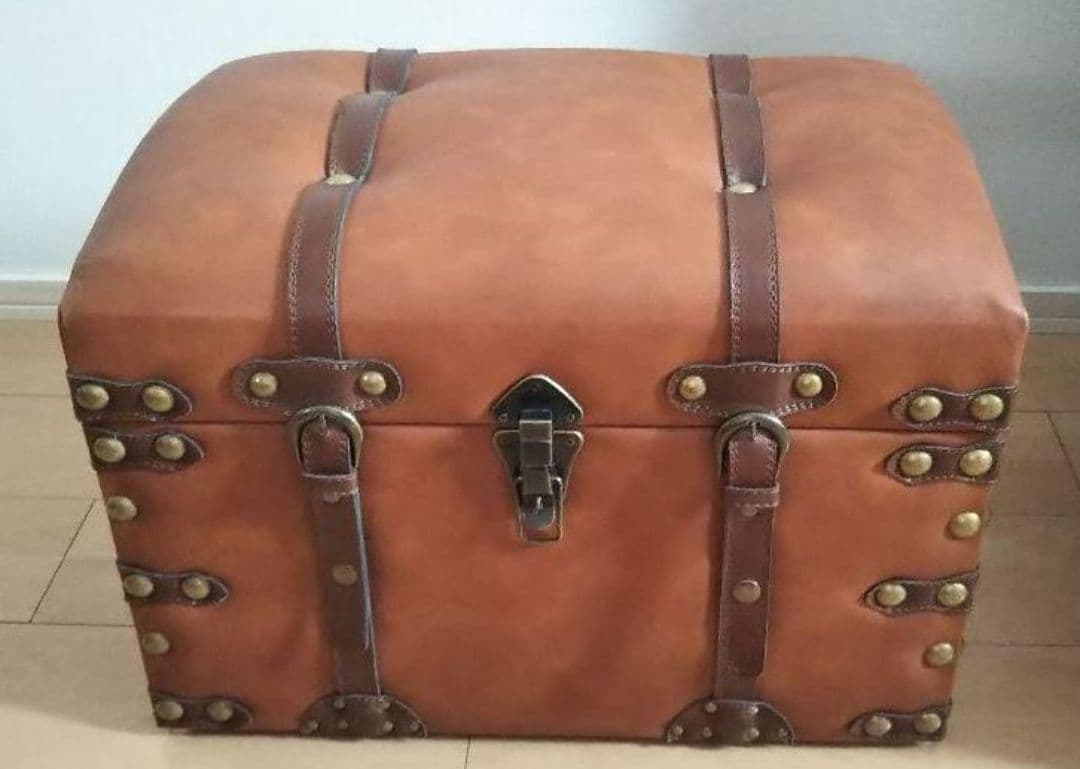 トランク収納スツール 収納ボックス　 レザー調 ブラウン　大・小セット