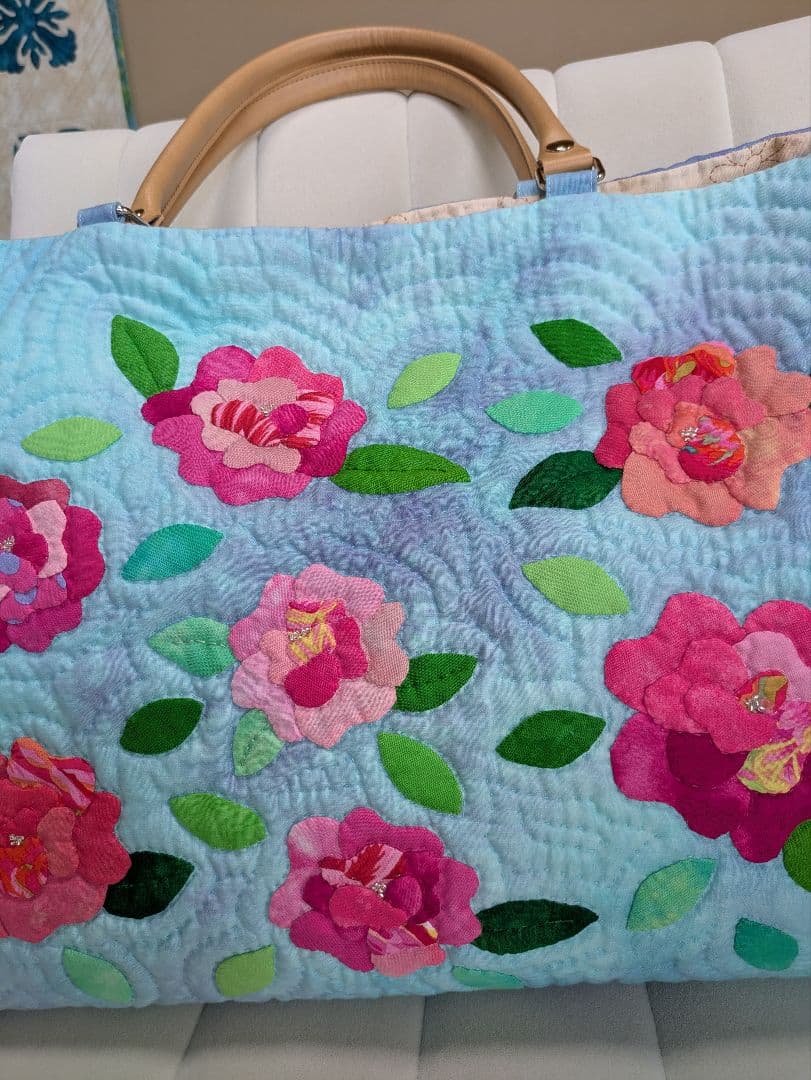★ハワイアンキルト薔薇いっぱいの ビッグトートバッグ