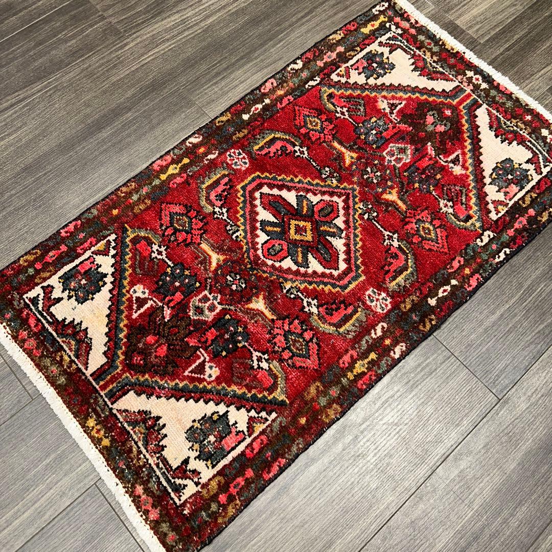 110cmx63ペルシャ絨毯年代織り物ハマダン手織り絨毯スパーヴィンテージラグ