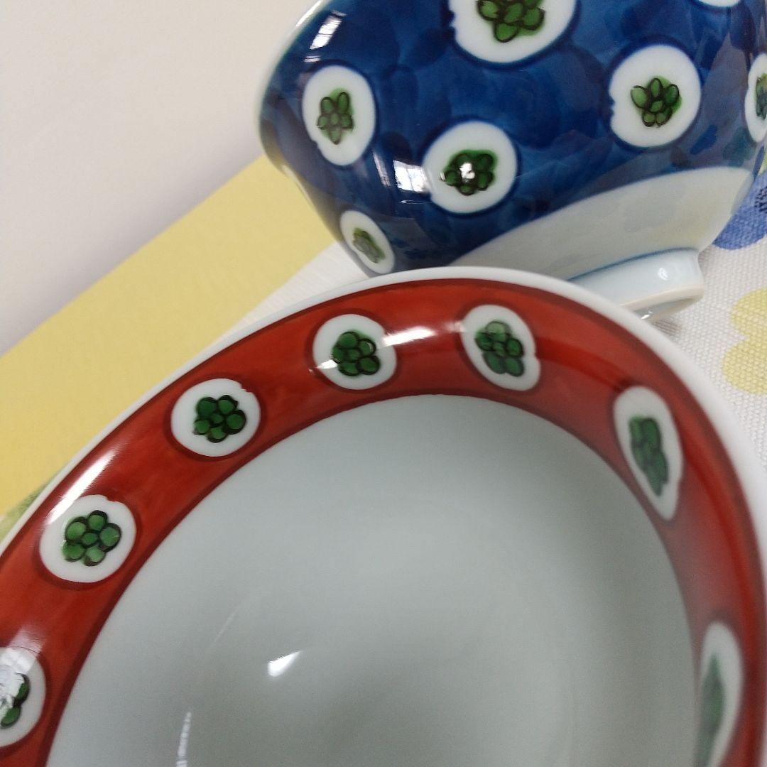 源右衛門⭐️染錦梅花丸紋濃 赤絵梅花丸も紋濃ペア飯椀